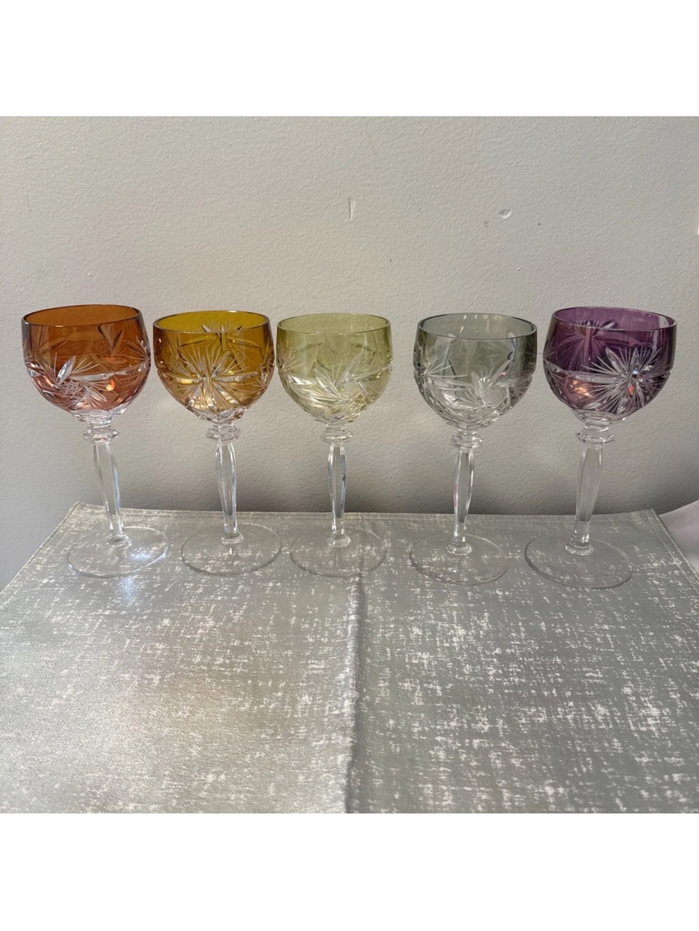 Hand-Cut Multicolor Crystal Wine Glasses — Set of 5